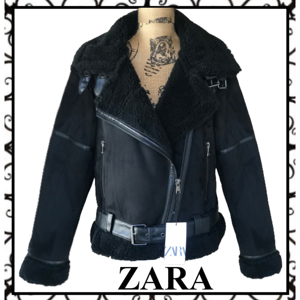 Zara Black Faux Suede Biker Moto Double Faced Jacket Size XL